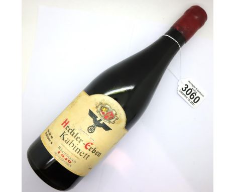 Bottle of unopened red wine, wax sealed bearing later label marked for Waffen SS Only. (Display purpose only). P&amp;P Group 