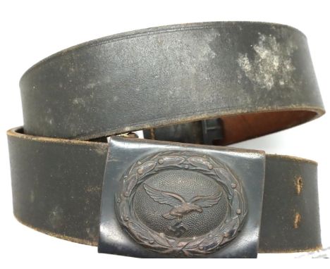 German WWII Luftwaffe late-war issue leather belt with buckle, the tab stamped for FW Assmann &amp; Sohne, Ludenscheid and da