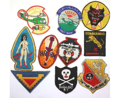 Ten Vietnam War period in-country made patches. P&amp;P Group 1 (£14+VAT for the first lot and £1+VAT for subsequent lots) 