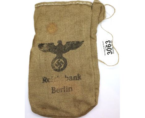 WWII hessian German money bag. P&amp;P Group 1 (£14+VAT for the first lot and £1+VAT for subsequent lots) 