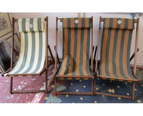 3 vintage folding deckchairs