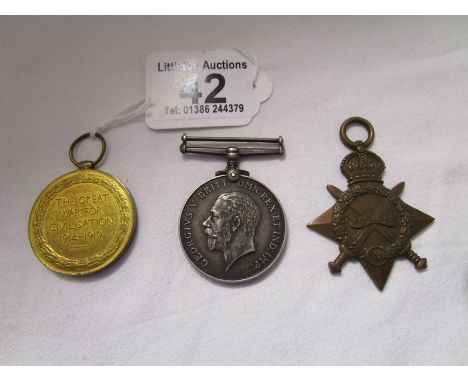 Trio of WWI medals - 10077 PT H A Ellery. N Staff. R.http://discovery.nationalarchives.gov.uk/details/r/D3454198