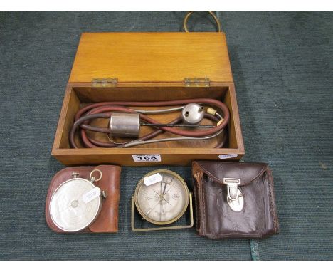 Vintage compass, cased calculator (Fellows) and an engine stethascope