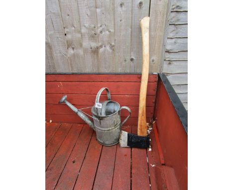 Galvanised watering can & axe