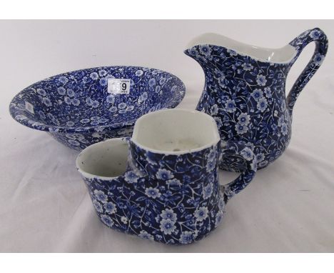 3 pieces of Staffordshire Calico chinaTraditional dark blue Burleigh Calico made in Staffordshire, England by Burgess & Leigh