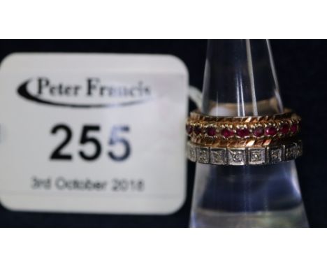 An 18ct gold diamond half eternity style ring and a ruby full eternity style ring. (B.P. 24% incl. VAT)