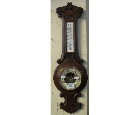 Small carved enamelled wall barometer. (B.P. 24% incl. VAT)