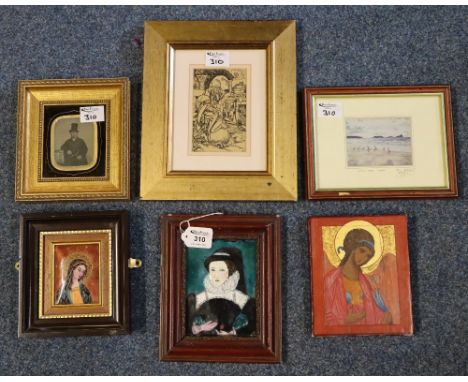 Collection of assorted portrait studies, reproduction icons and other small framed pictures. (6)(B.P. 24% incl. VAT)