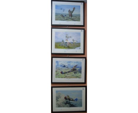 After Barry Weekley, four aviation prints, 'American Ace', 'The American flying circus', 'Lufbery's last flight' and 'Grumman