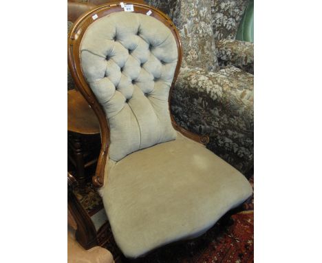 Victorian mahogany button back show frame bedroom chair. (B.P. 24% incl. VAT)