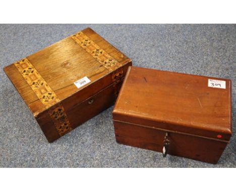 Tumbridge banded walnut lady's workbox, together with a mahogany caddy. (2) (B.P. 24% incl. VAT)