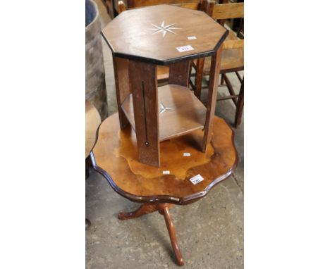 Modern Italian style occasional tripod table, together with a 20th Century octagonal two tier table inset with bone star deco