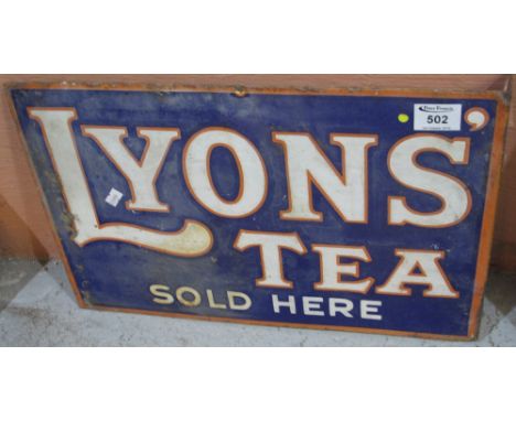 Vintage enamel sign 'Lyon's Tea Sold Here' double sided. 30 x 45cm approx.(B.P. 24% incl. VAT)