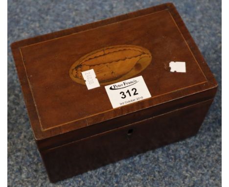 Late 18th Century inlaid mahogany small tea caddy with shell decoration to the hinged cover. (B.P. 24% incl. VAT)