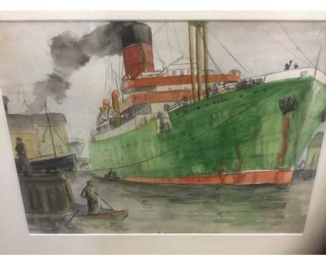 R A Stephenson, two watercolours, The York, A North Eastern Liner leaving Felixstowe for Rotterdam, and another both in glaze