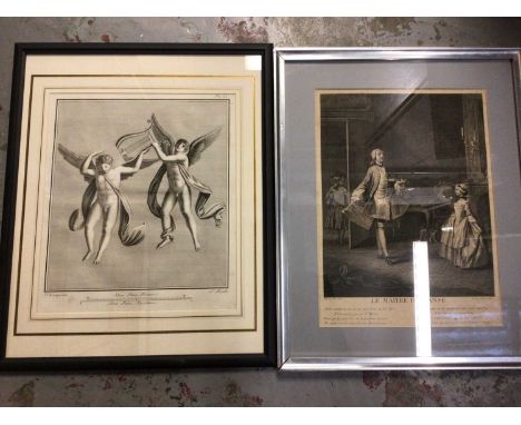 A quantity of antique prints, including an Italian print by Fiorillo after Campana, a French print entitled 'Le Maitre de dan
