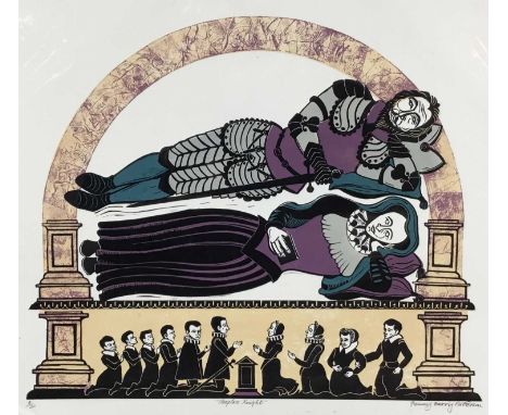 Penny Berry Paterson (1941-2021) colour linocut print, Sleepless knight, signed inscribed and numbered 4/30, image 41 x 48cm