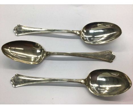 Three silver tablespoons (stamped sterling) by Shreve &amp; Co, all with engraved 'M' monogram