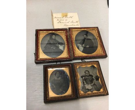 Victorian double portrait dageurreotype in gilt frames with leather case, together with two similar daguerreotypes (4)