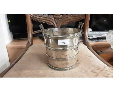 Late Victorian silver plated ice bucket in the form of a barrel, by G. R. Collis &amp; Co.Condition report: Height 17.5cm (to