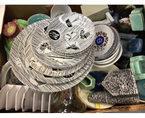 Four boxes of assorted china and glassware to include Midwinter Homemaker items and other mid century ceramics.