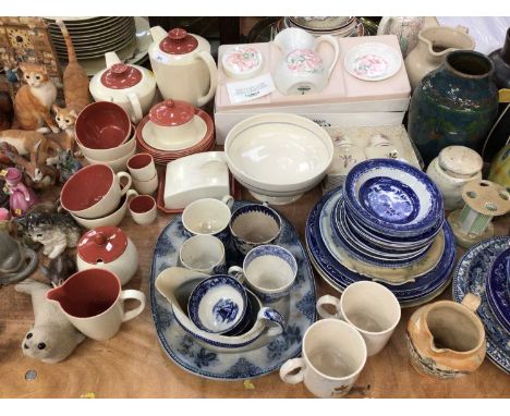 Poole breakfast tea set, blue and white ceramics, Art pottery, animal ornaments and set six wine glasses