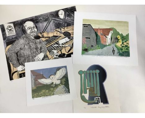 Penny Berry Paterson (1941-2021) colour linocut print, John Eley in the Afternoon, signed inscribed and numbered 3/20, image 