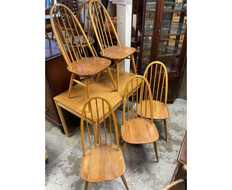 Set of 5 Ercol Golden Dawn dining chairs together with a similar dining table