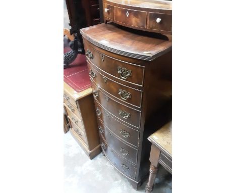 Mahogany bowfront tallboy chest with six drawers on bracket feet