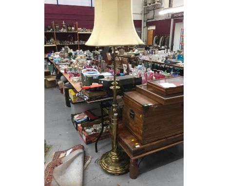 Edwardian brass standard lamp with shade