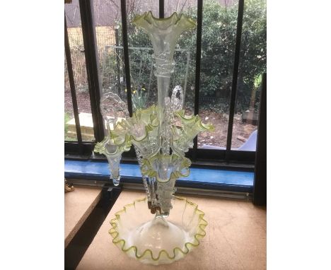 Victorian glass epergne, 53cm highCondition report: A piece on the rim of the base has been reglued. Otherwise appears to be 