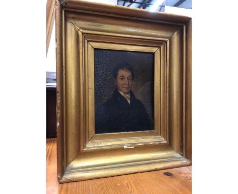 Victorian English school oil on board - portrait of a gentleman, in gilt frame