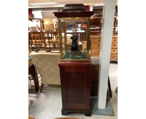 Pair of good quality brass bound glass display cabinets with panelled door below on bracket feet, 50cm wide, 50cm deep, 172cm