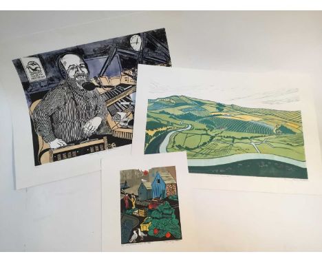 Penny Berry Paterson (1941-2021) colour linocut print, John Eley in the Afternoon, signed inscribed and numbered 5/20, image 