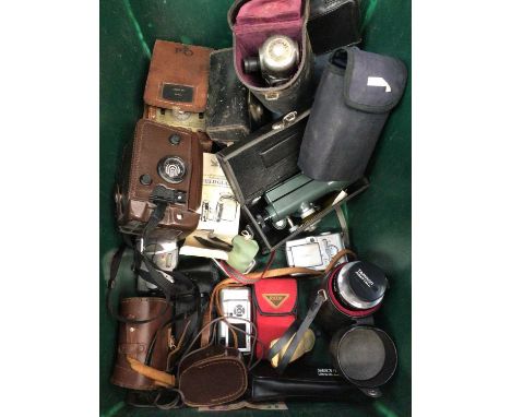 Large collection of vintage and digital cameras, binoculars and accessories including Yashica FR I, Minolta, pair Carl Zeiss 