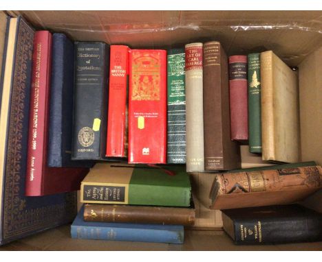 Two boxes of mixed books, including two leather-bound volumes of Faiths of the World by Gardner, a book of Rex Whistler drawi