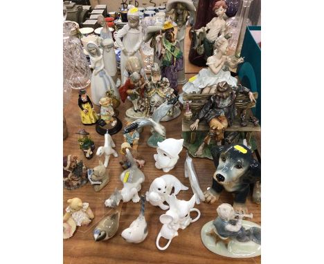 Group of figure and animal ornaments including Lladro, Nao, Goebel seagul etc
