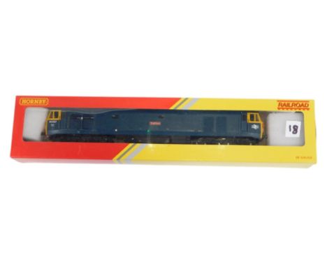 A Hornby OO gauge Class 50 037 diesel locomotive Illustrious, in BR blue with yellow ends, in associated box.