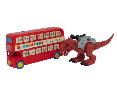 A Zuru Robo Alive Dino Wars Mega-Rex, and a Letterland talking bus. (2)
