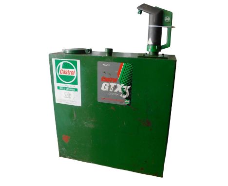 A Castrol oil tank and pump.