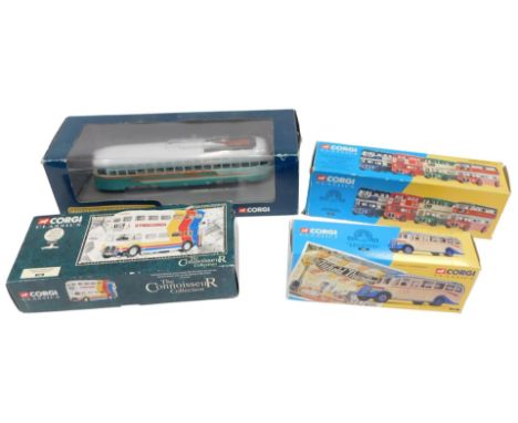 Corgi Classics boxed diecast, including 33001 Route Masters Around Britain set, 33801 Titfield Thunderbolt Bedford OB coach s