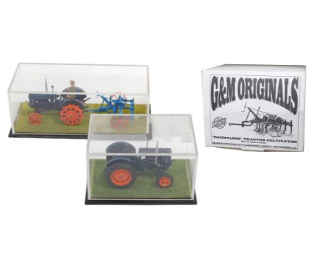 Diecast tractors, including a Fordson and plough, in collector's case, another Fordson tractor, and a G&amp;M Originals Daunt