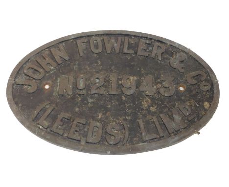 A John Fowler and Co Leeds Limited cast metal wagon plate, number 21943, 31cm wide. 