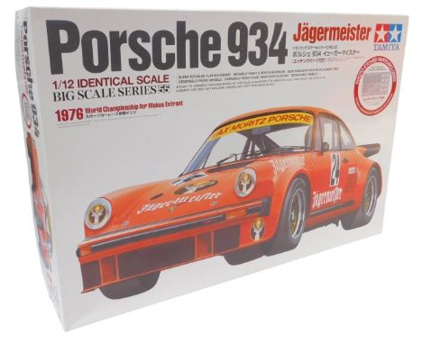 A Tamiya Porsche 934 Jagermeister model, built, 1:112 scale.