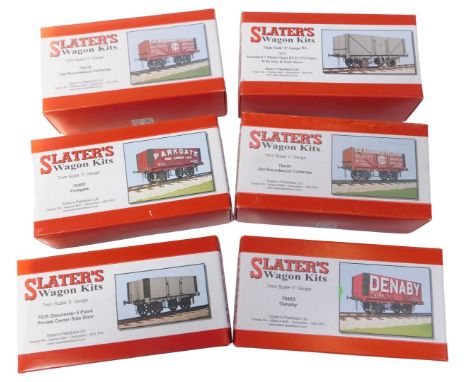 Slater's O gauge wagon kits, including 7041R Old Roundwood Collieries, 7040P park gate, 7047 standard seven plank open RCH 19