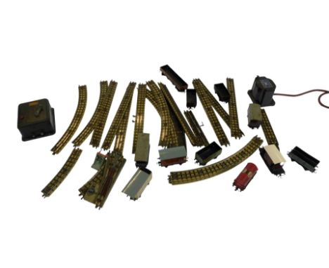 Hornby OO three rail track, including straights, curves, transformers, etc. (1 box)