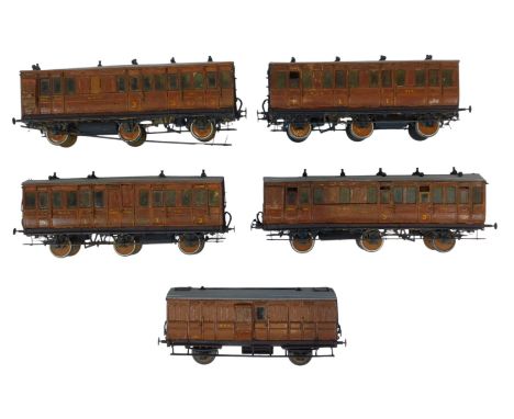 Various kit built Great Central Railway teak coaches, including first class, third glass guards coach, first and third class 
