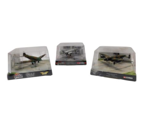 Corgi The Aviation Archive WWII Legends, comprising AA302203 Avro Lancaster Guy Gibson, AA30013 Douglas Dakota IV KN628, No. 