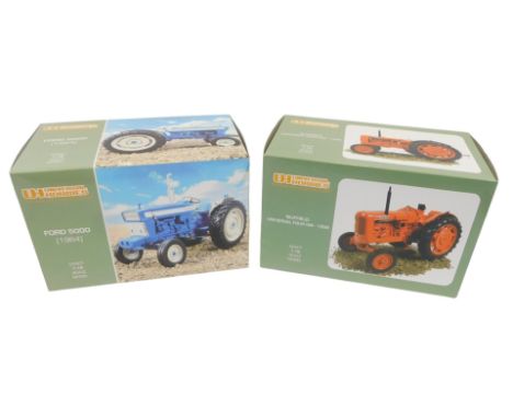 Universal Hobbies diecast tractors, 1:16 scale, comprising a Ford 5000 (1964), and a Nuffield Universal 4DM-1958, boxed. (2)