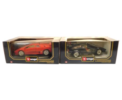 A Burago Lamborghini Countach (1988), 1:18 scale,  and a Burago Lamborghini Diablo (1990), 1:18 scale, boxed. (2)